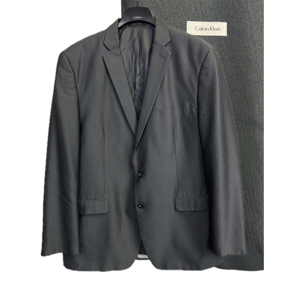 Calvin Klein Men's 46L Sport‎ Coat Blazer Two Button Grey Herringbone Poly Blend